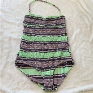 TORI PRAVER Green & Gray Halter One Piece Swimsuit